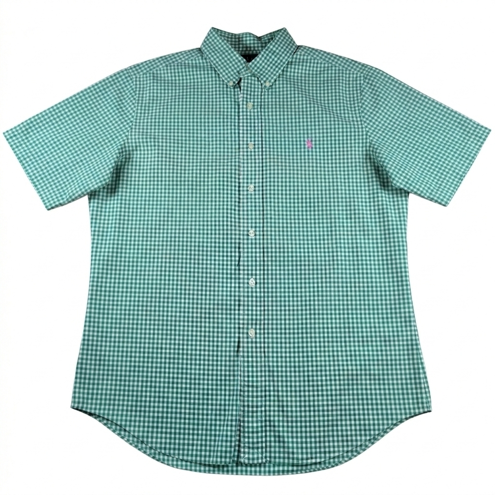 Polo Ralph Lauren Classic Fit Button Down Men L Green Gingham Pink Pony Shirt